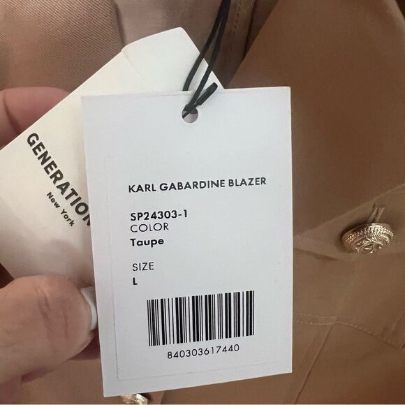 NWT GENERATION LOVE KARL GABARDINE BLAZER TAN size large women cropped - Picture 11 of 14